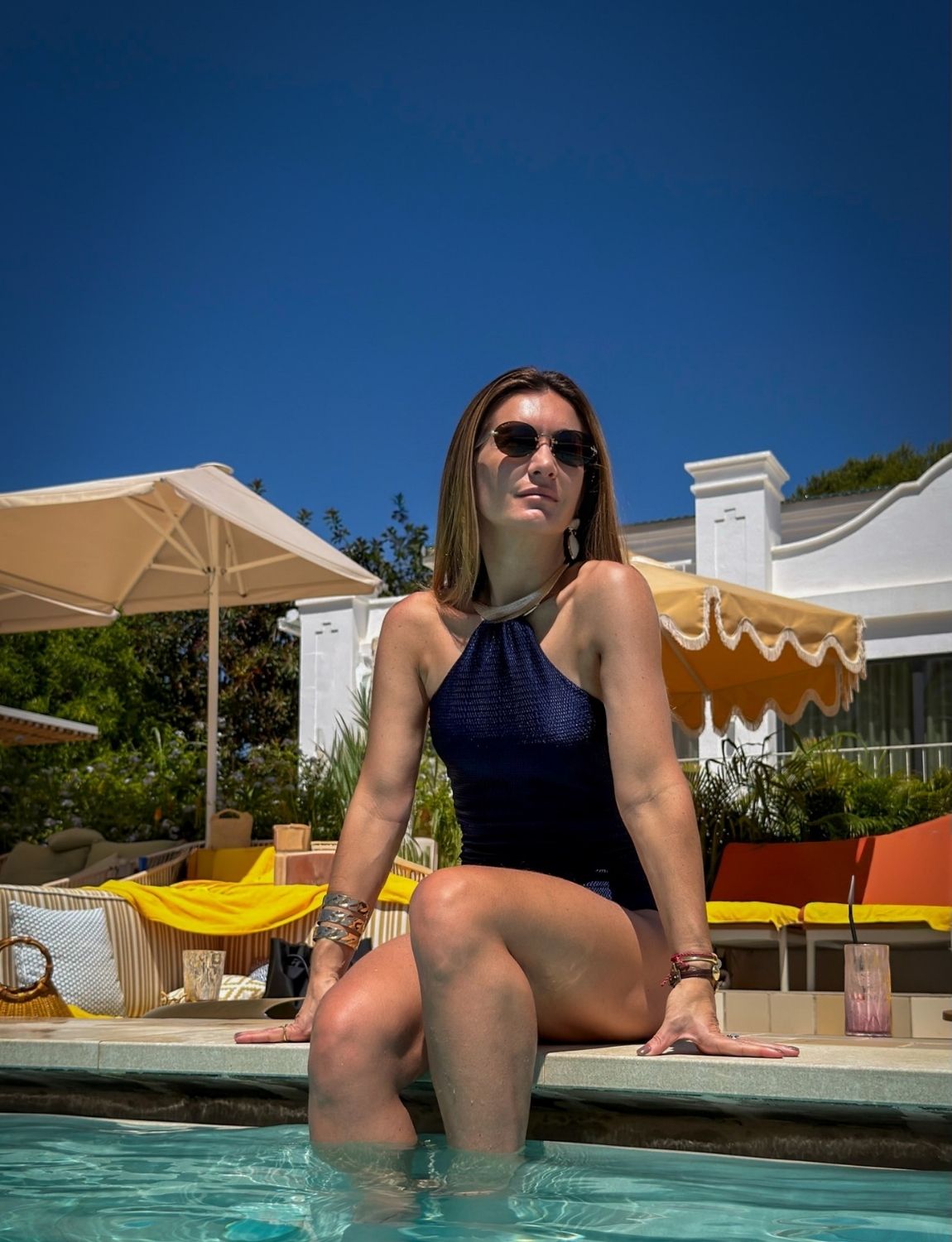 Maiô Texturizado com Gargantilha Ouro Azul Navy