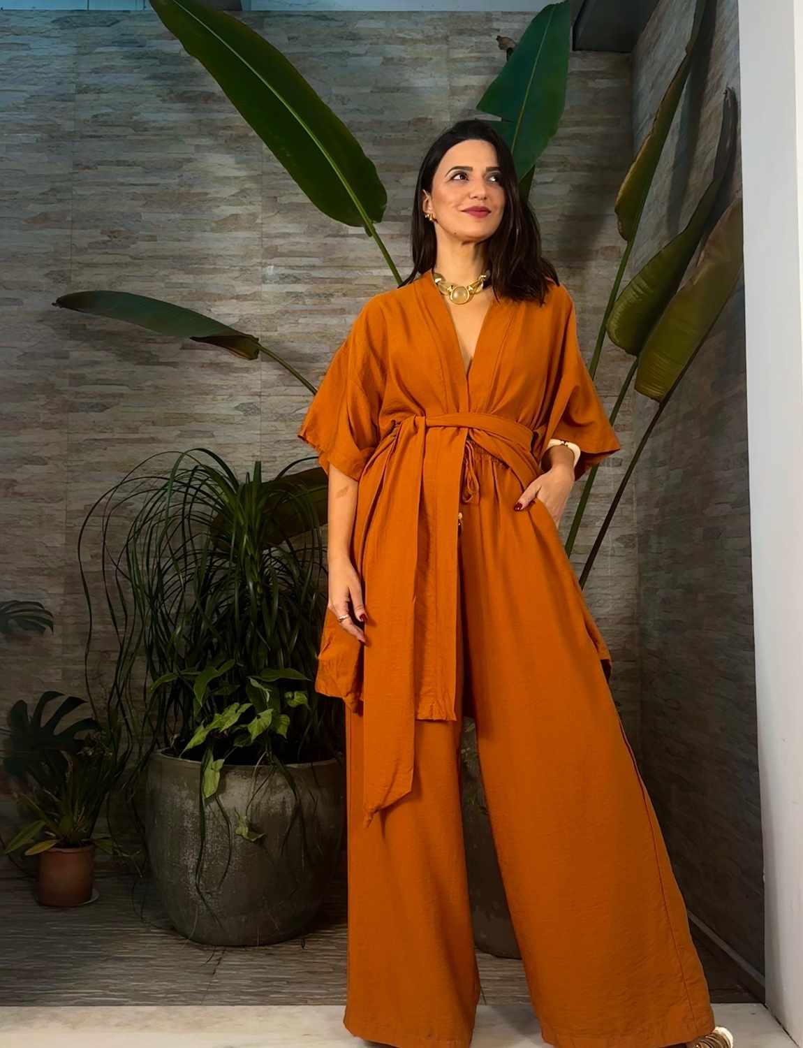 Kimono Estruturado Liso Conhaque