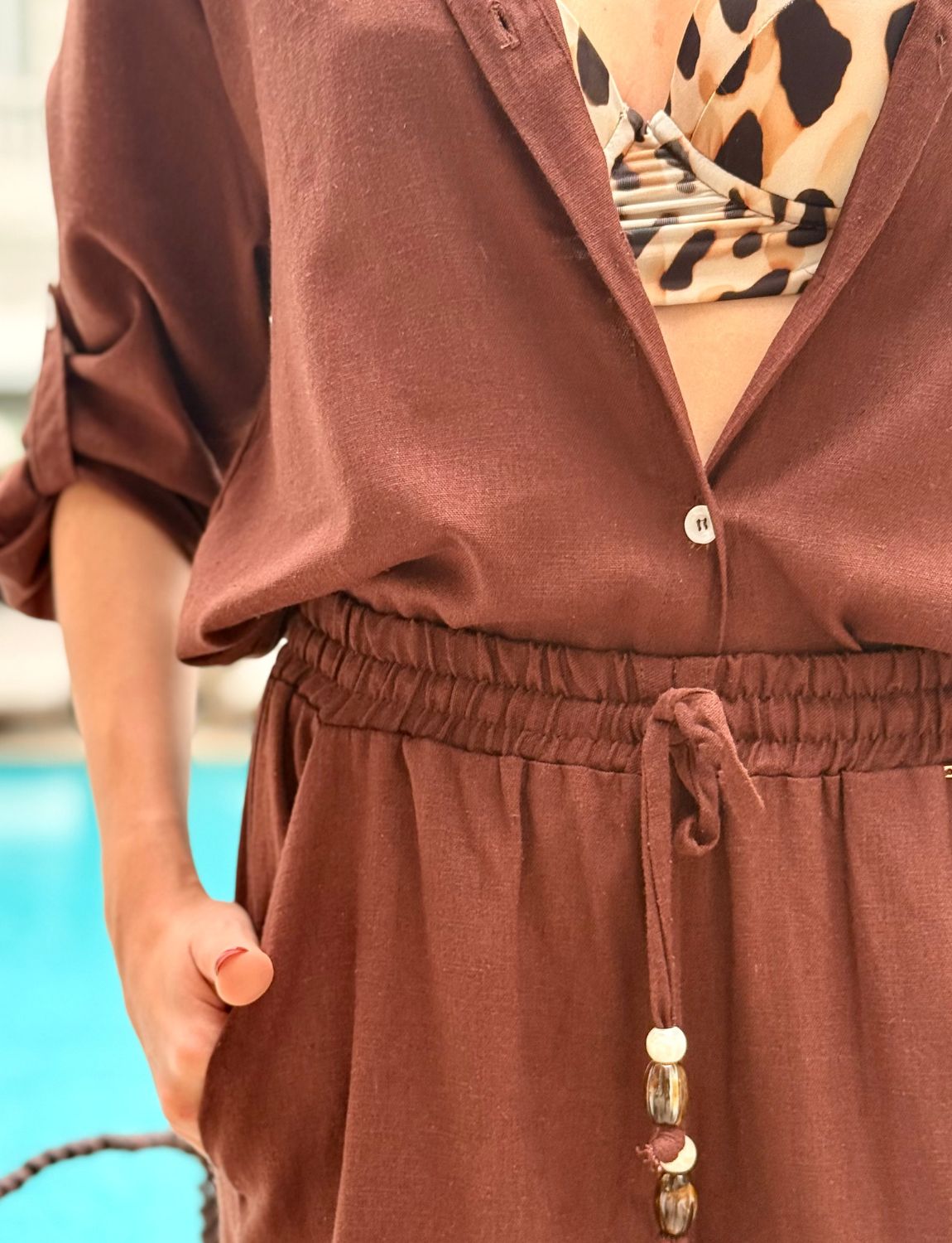 Conjunto Camisa e Calça Linho Alfaiataria Marrom