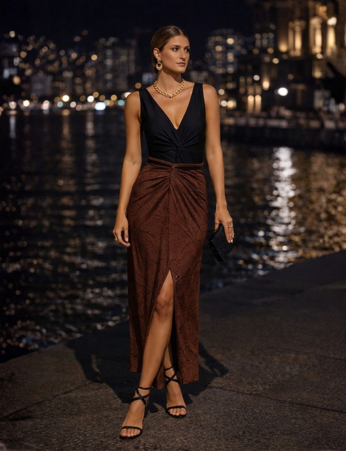Look Completo Maiô Entrelaçado e Saia Transpasse Rendada