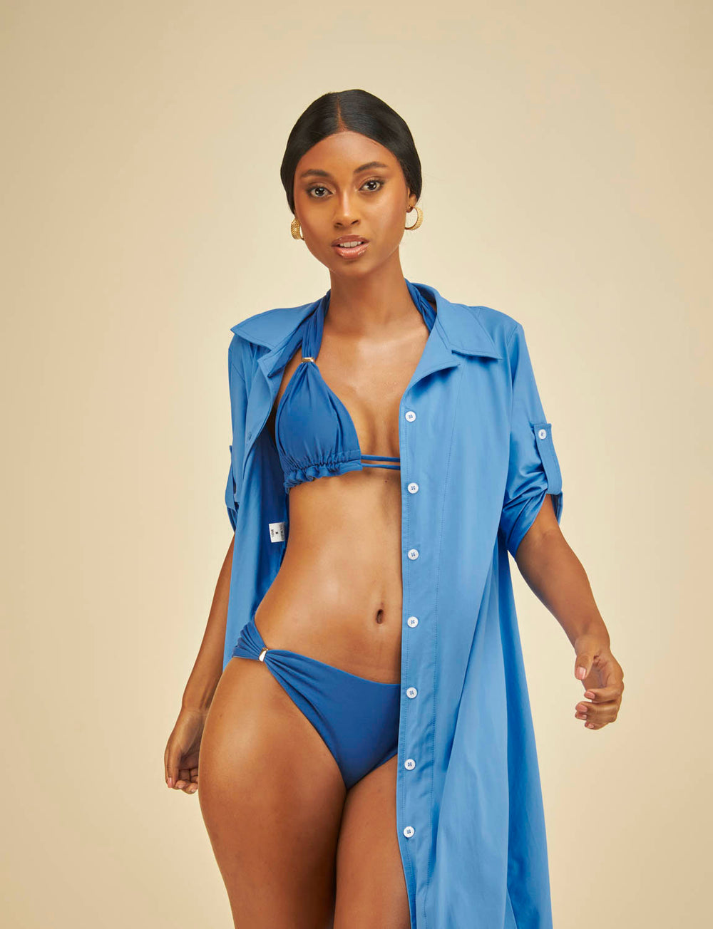 Biquíni Top Ajustável e Calcinha Detalhes Tubos Safira