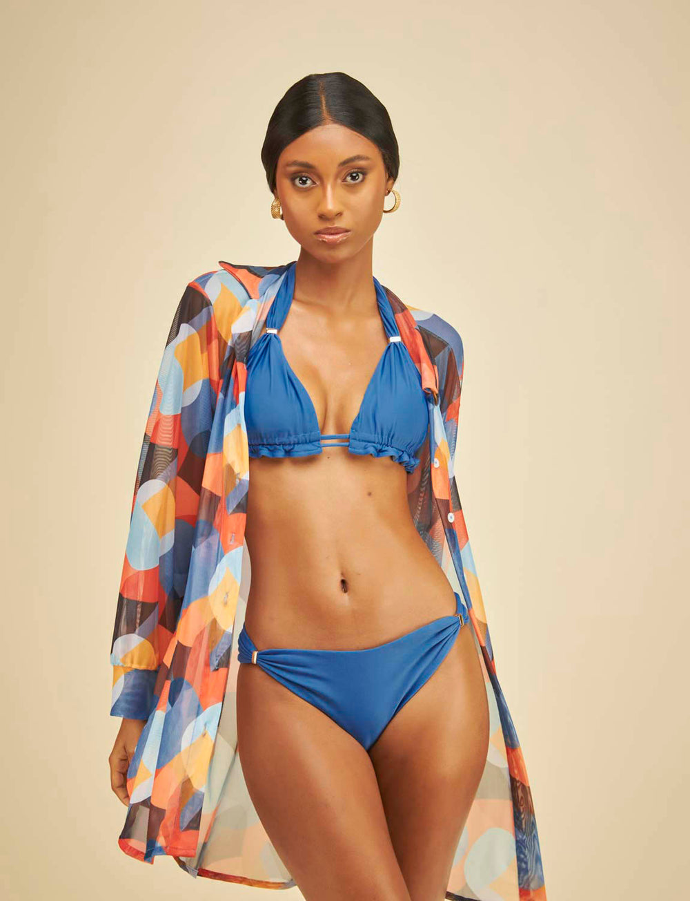 Biquíni Top Ajustável e Calcinha Detalhes Tubos Safira