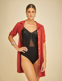 Maiô Ultra Modelador com Aro Estruturado Textura Preto