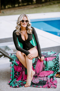 Maiô Manga Longa com Recortes Fuchsia| Proteção uv50+ |