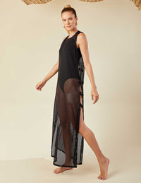 Vestido Saída Longa sem mangas com Fivelas Lateral