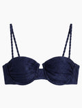 Top Estruturado Meia Taça Franzido Alça Removível Azul Navy