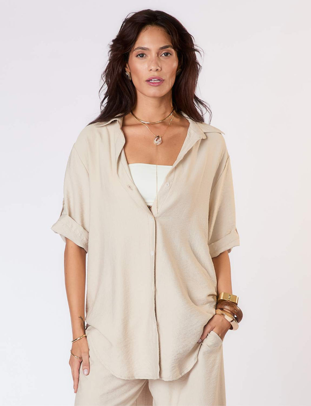 Camisa Botões Areia