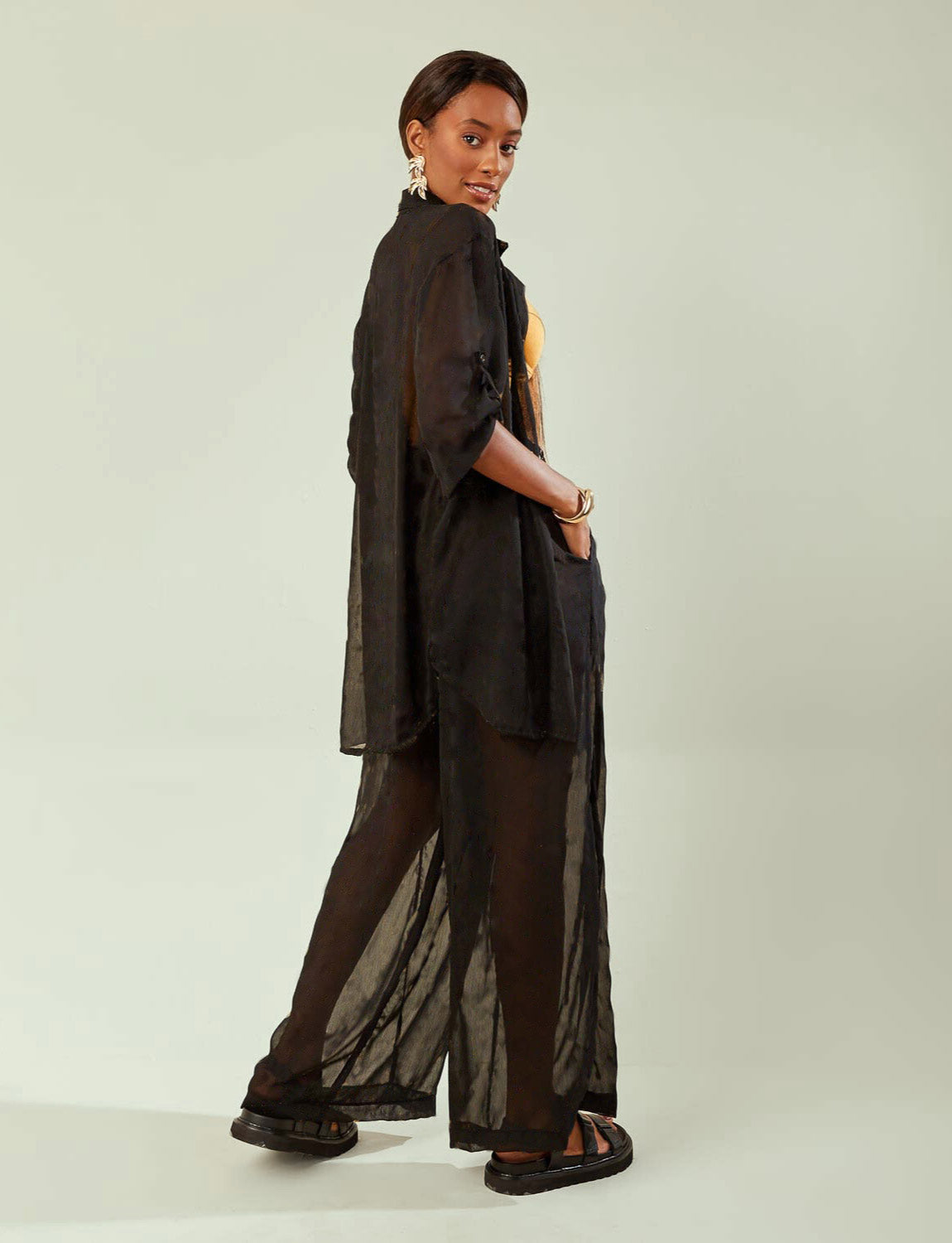 Camisa Kimono Mangas Curta com Foil Black