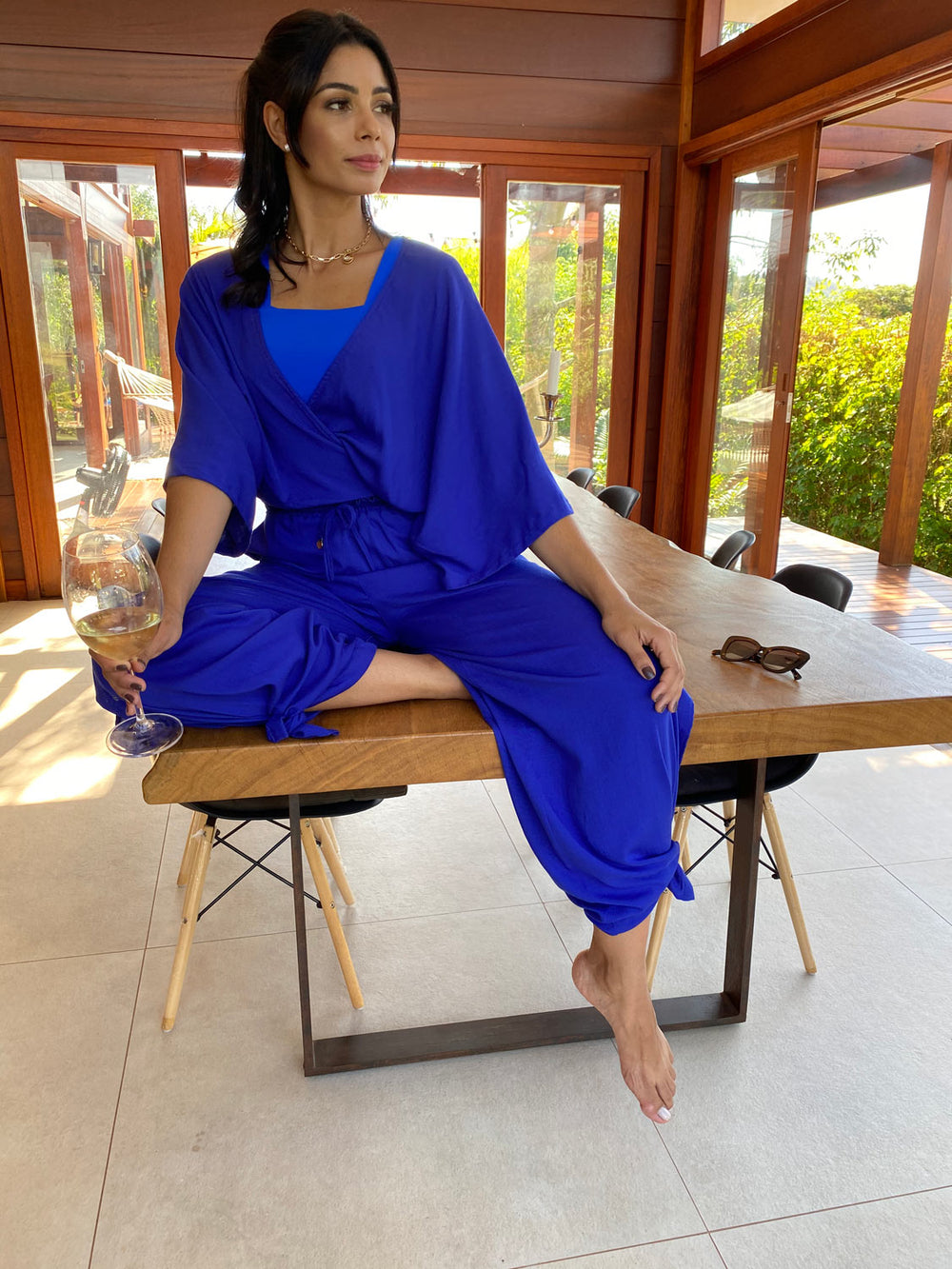 Calça Pantalona Rayon Azul Bic