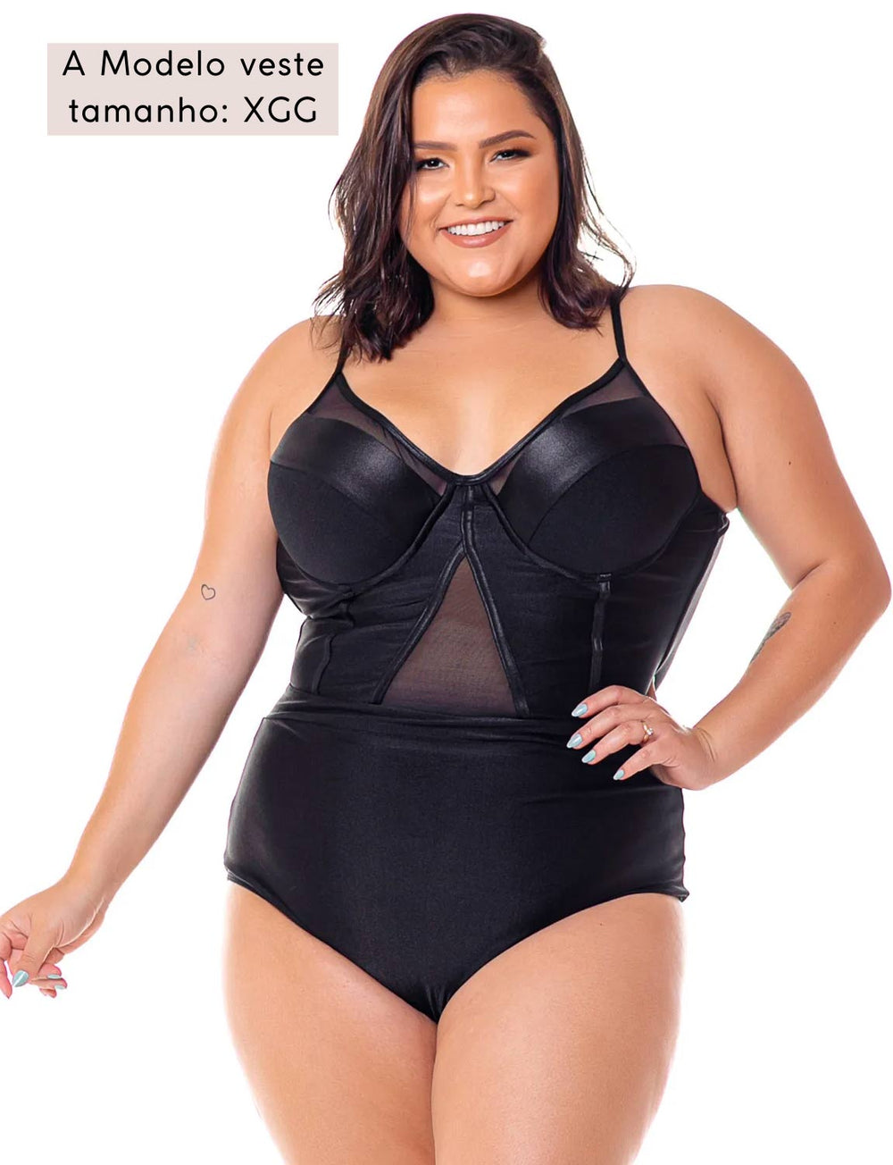 Maiô Ultra Modelador Premium com Aro Estruturado em Tule