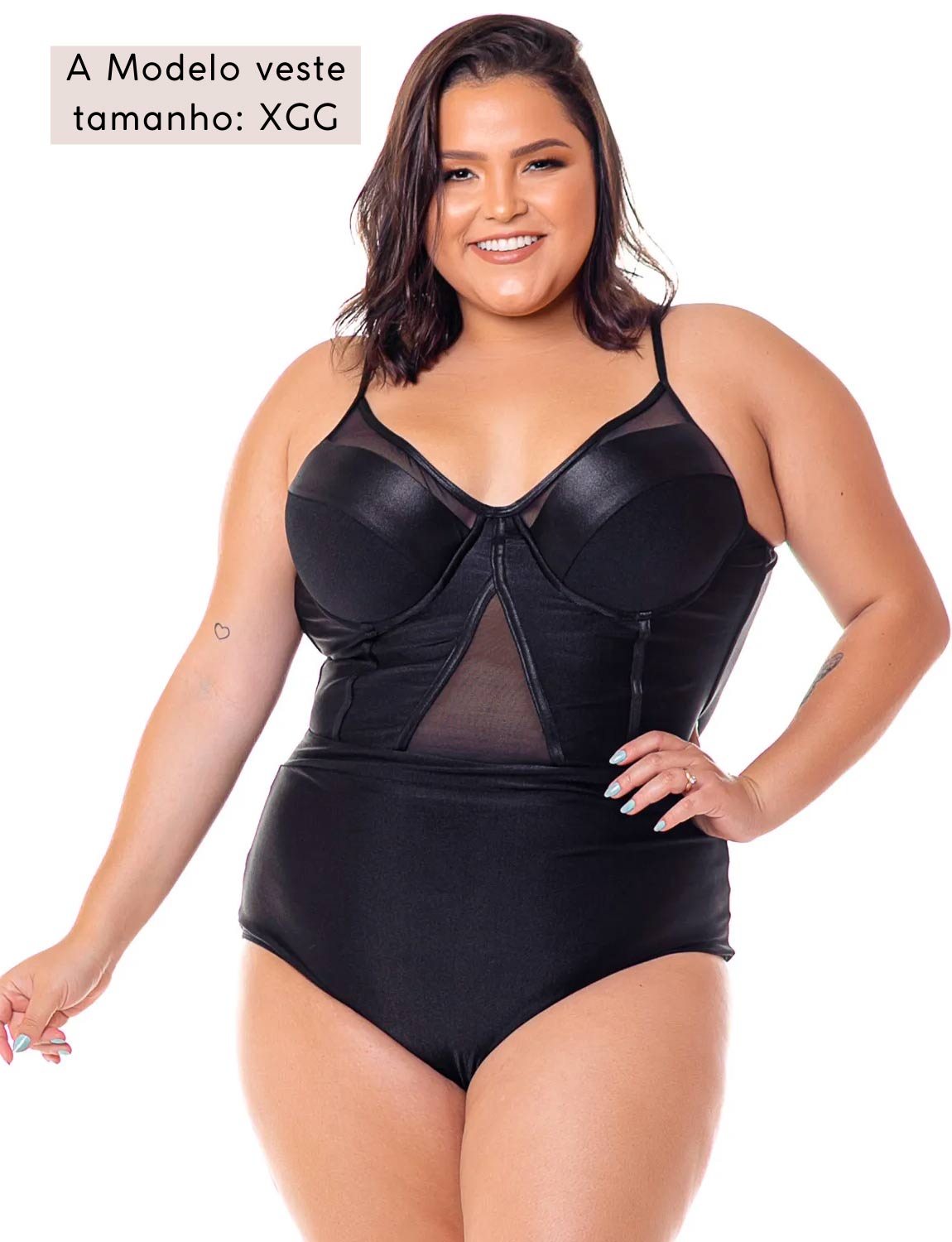 Maiô Ultra Modelador Premium com Aro Estruturado em Tule