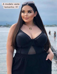 Maiô Ultra Modelador Premium com Aro Estruturado em Tule