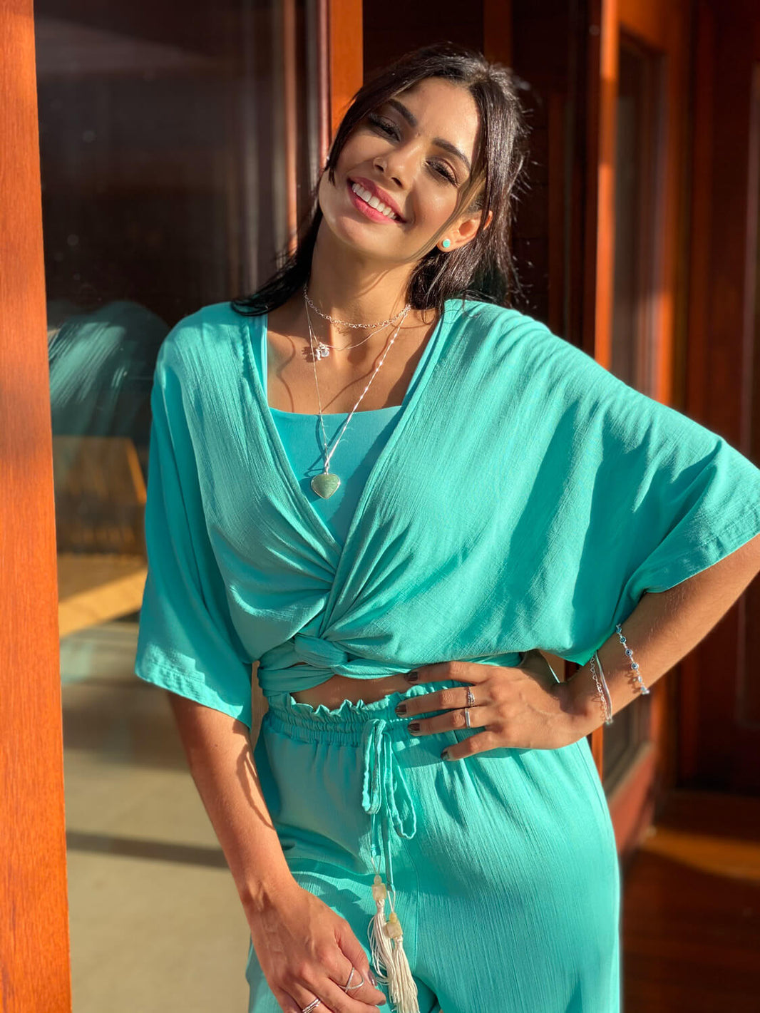 Kimono com Amarração Azul Tiffany