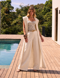 Calça Pantalona Linho Marfim