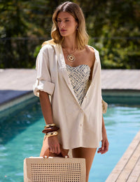 Maiô com Peplum e Alças Removíveis Textura Mediterrânea