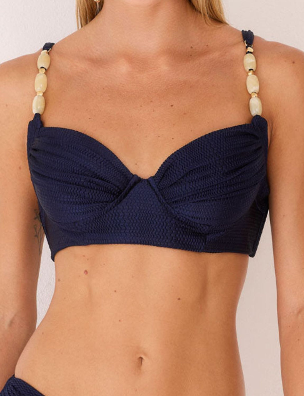 Top Meia Taça com Aro Estruturado Pedraria Azul Navy