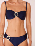 Top Argola com Alça Removível Textura Azul Navy