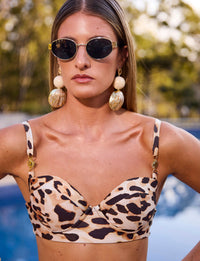 Top Meia Taça Jaguar Print Detalhes em Ouro Sol