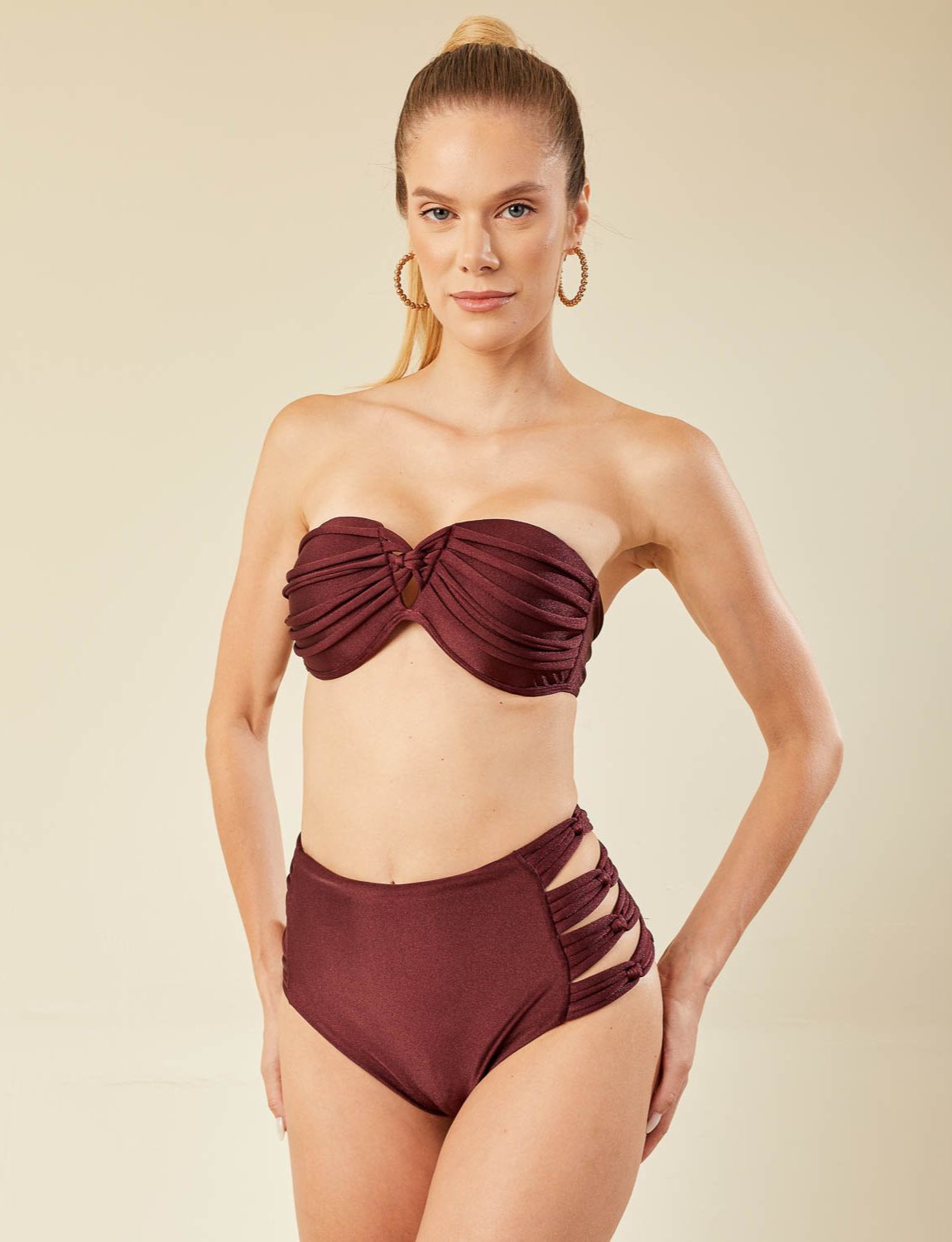 Kit Biquíni Hot Pants Macramê Bordô