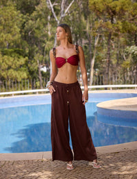 Calça Linho Marrom Alfaiataria