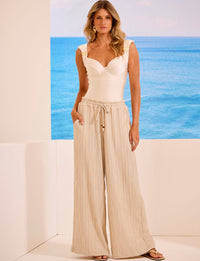 Calça Nervuras Linho Areia