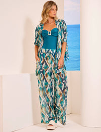 Conjunto Camisa Manga Longa com Amarrações + Calça Fluida Tule Botanic Flow