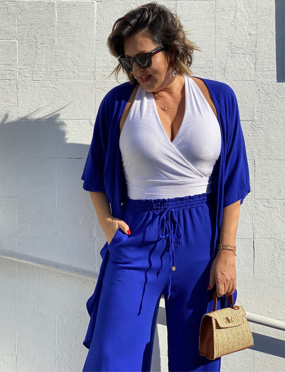 Calça Pantalona Rayon Azul Bic