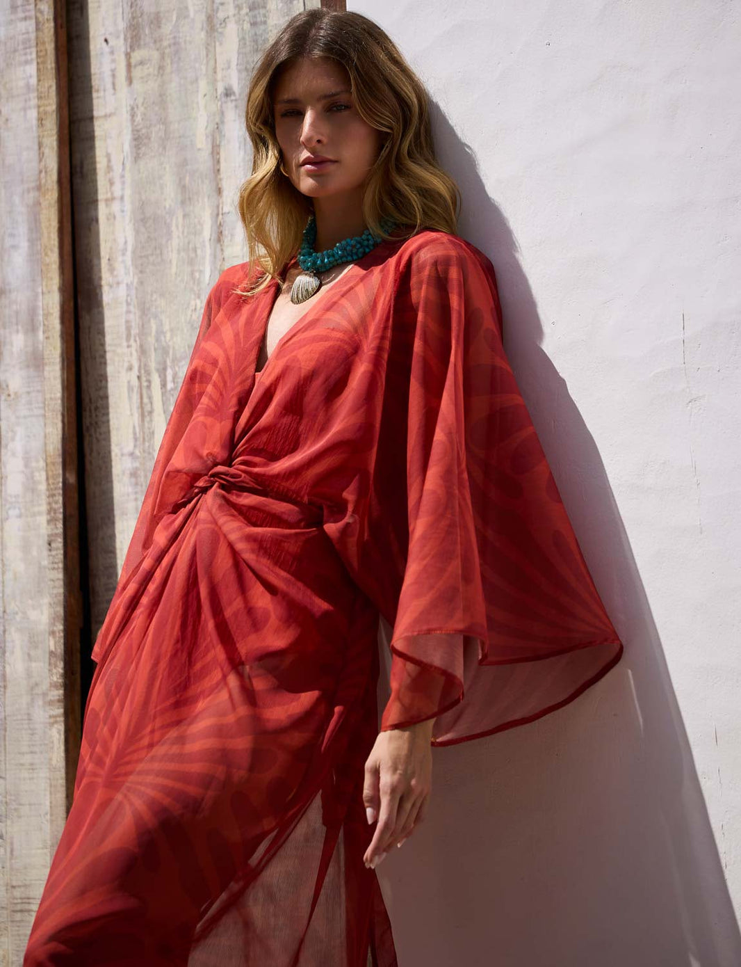 Saída Kaftan Longa Transpasse Voil Lumiar