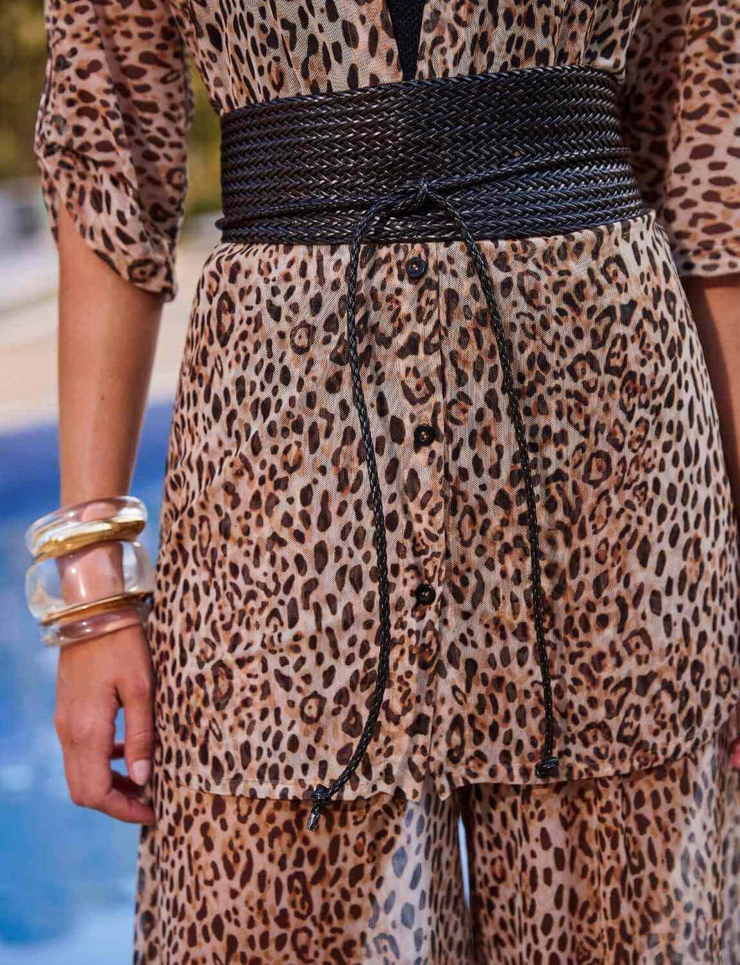 Cinto Faixa Trama em Palha Impermeável Preto