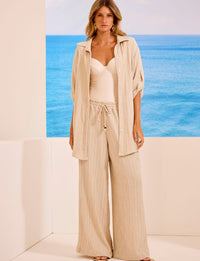 Camisa Chemise Botões Nervuras Linho Areia