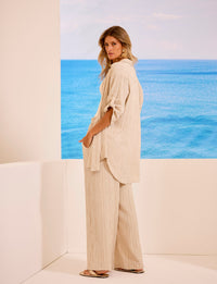 Camisa Chemise Botões Nervuras Linho Areia