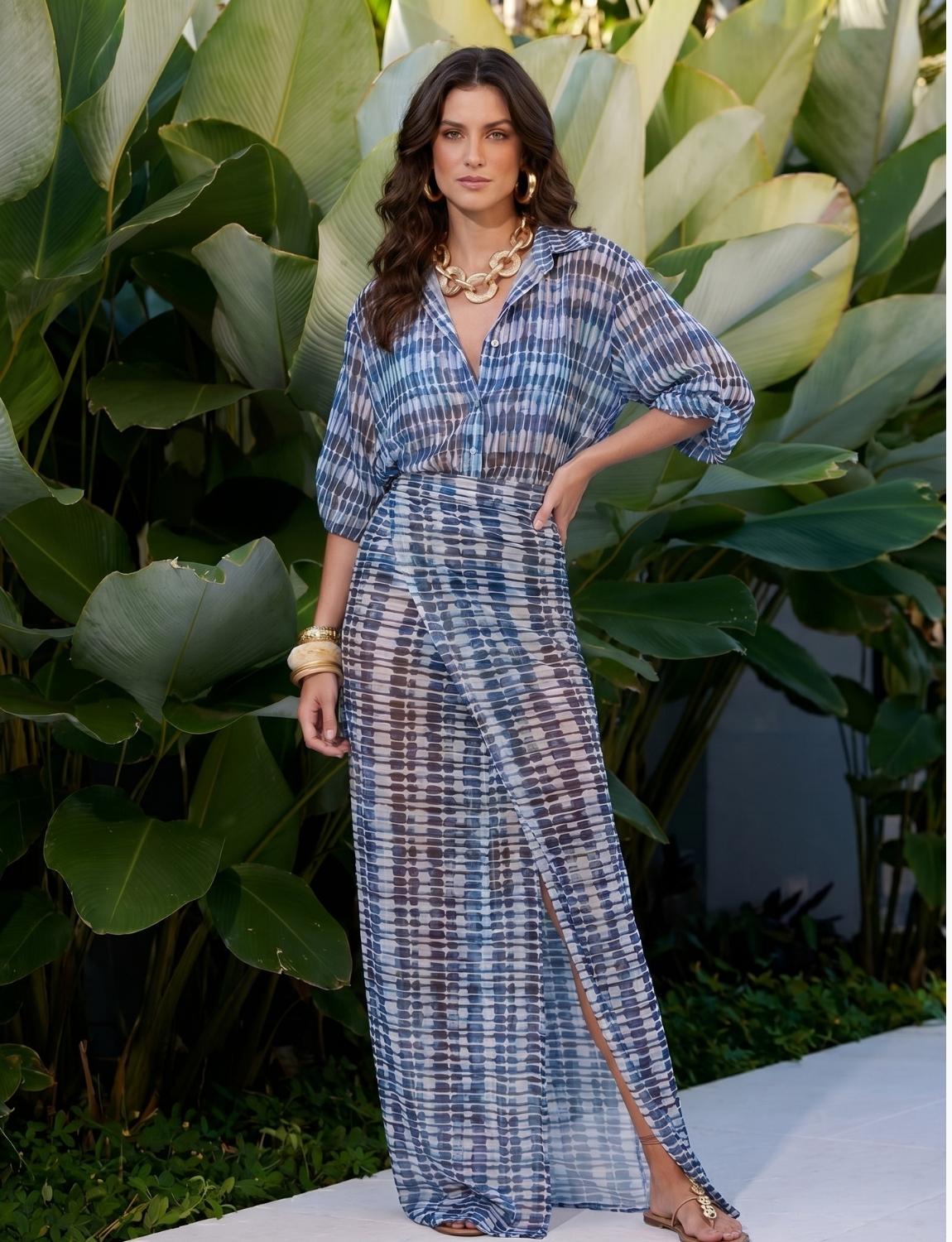 Look Completo Saia Longa + Camisa Manga 3/4