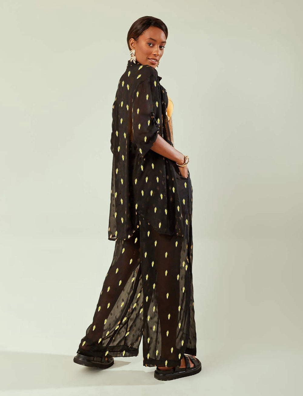 Camisa Kimono Mangas Curta com Foil Brigitte