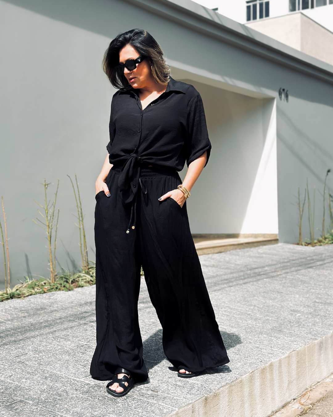 Camisa Kimono Mangas Curta com Foil Black