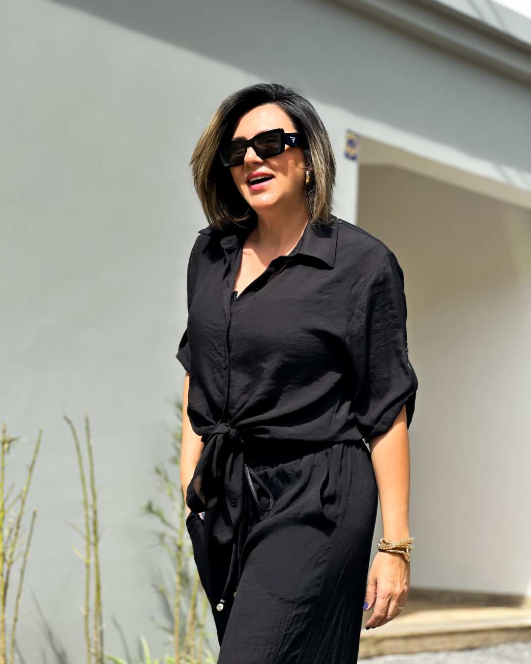 Camisa Kimono Mangas Curta com Foil Black