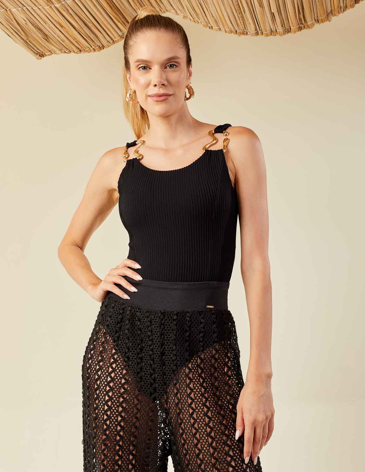 Maiô Premium Textura Preto Detalhes Fivela