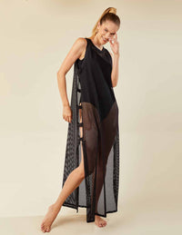 Vestido Saída Longa sem mangas com Fivelas Lateral