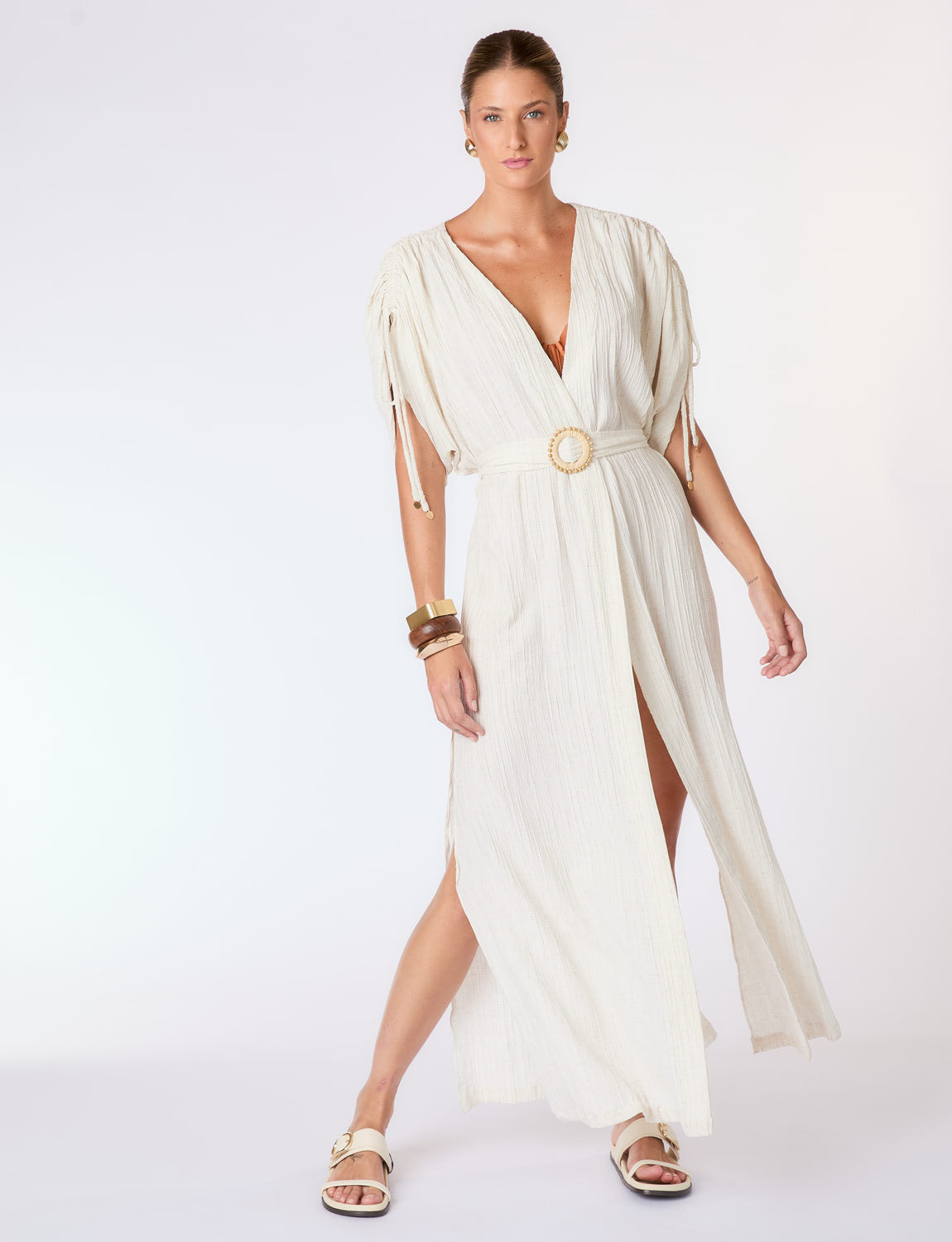 Kaftan Textura Nervuras em Linho Cru