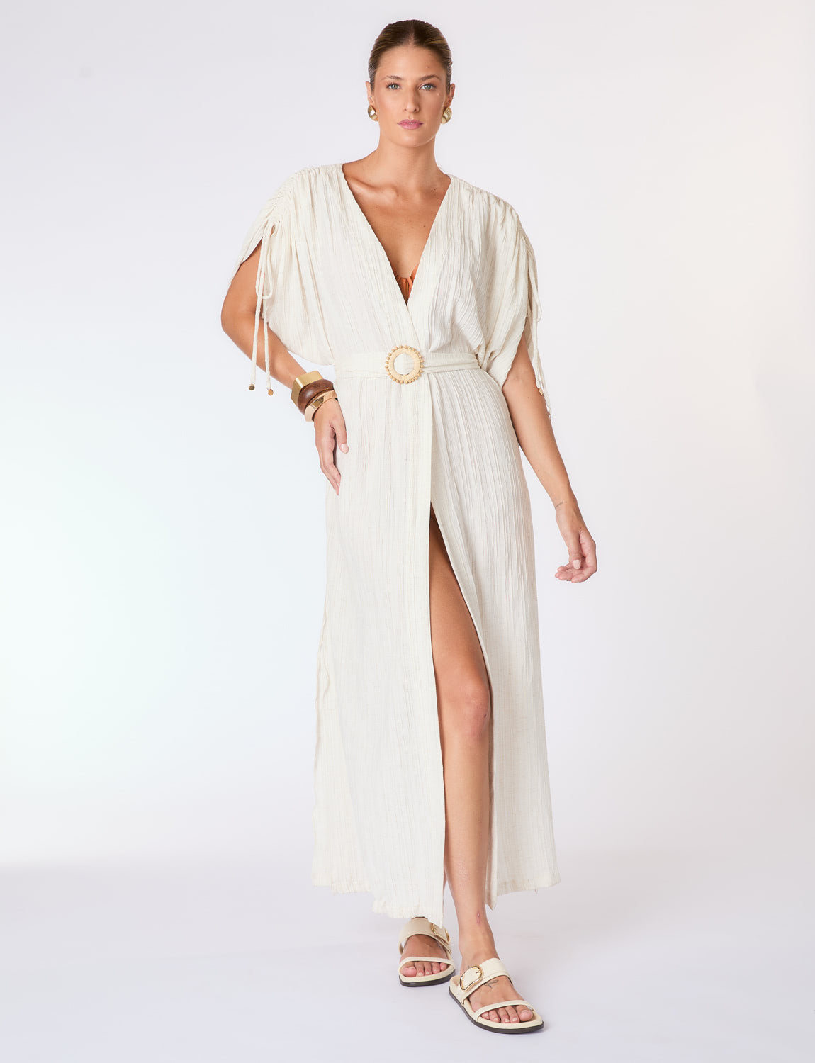 Kaftan Textura Nervuras em Linho Cru