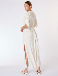 Kaftan Textura Nervuras em Linho Cru