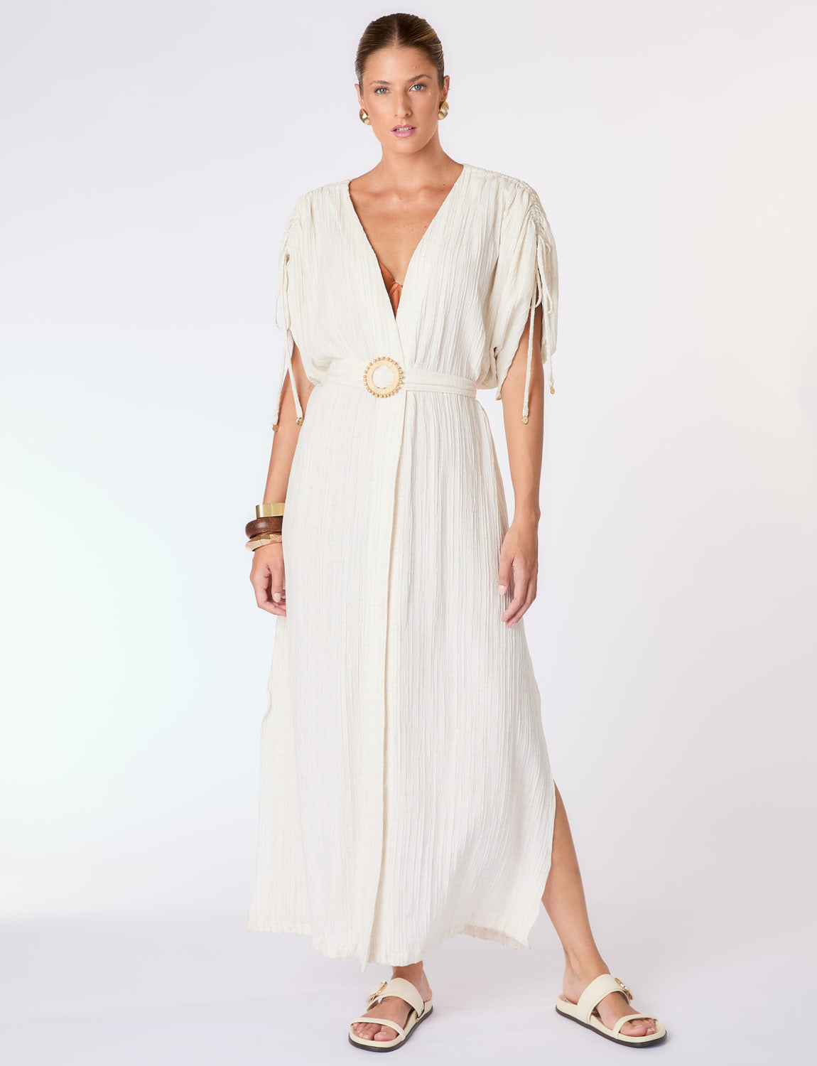 Kaftan Textura Nervuras em Linho Cru