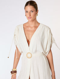 Kaftan Textura Nervuras em Linho Cru