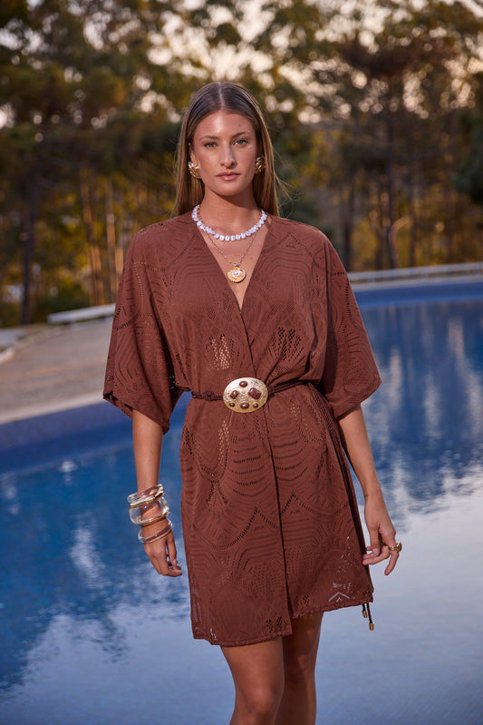 Kimono Malha Tricot Rendada Grumari