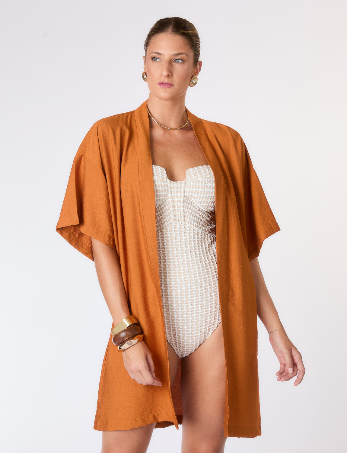 Kimono Estruturado Liso Conhaque – Kalini Beachwear