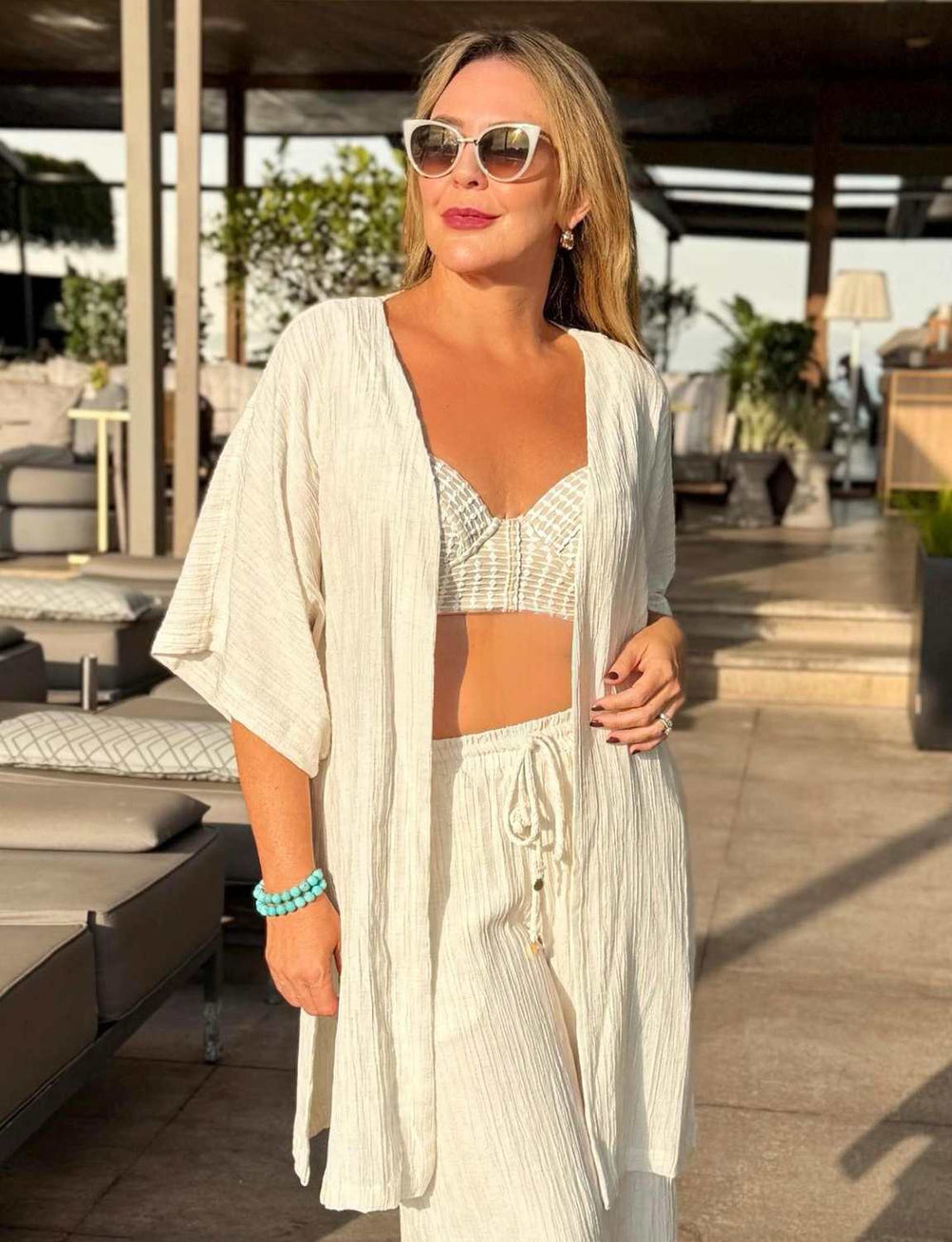 Kimono Estruturado Textura Nervuras em Linho Cru