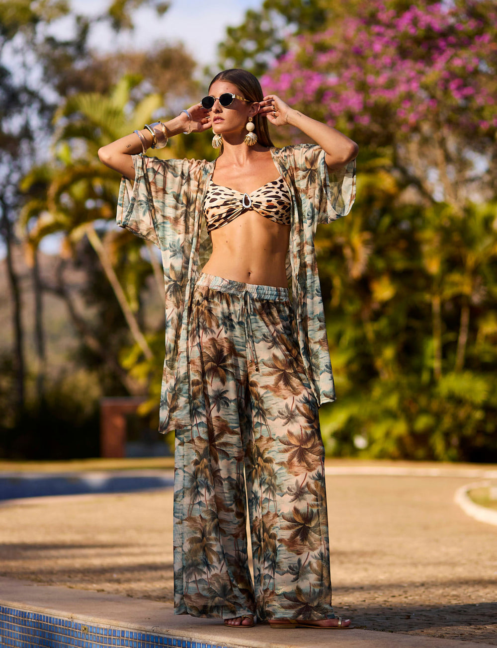 Kimono Fluido em Tule Tropical  Soul