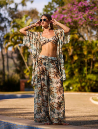 Kimono Fluido em Tule Tropical  Soul