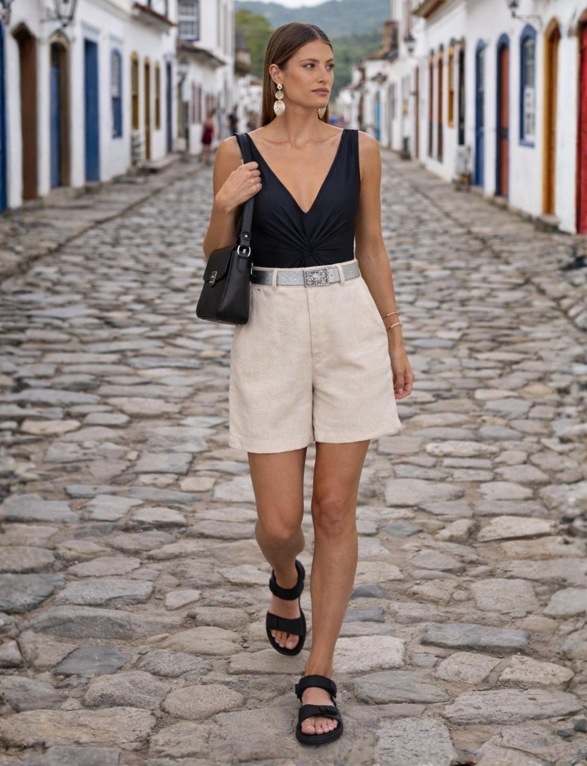 Look Completo Maiô Entrelaçado e Short Alfaiataria Bossa