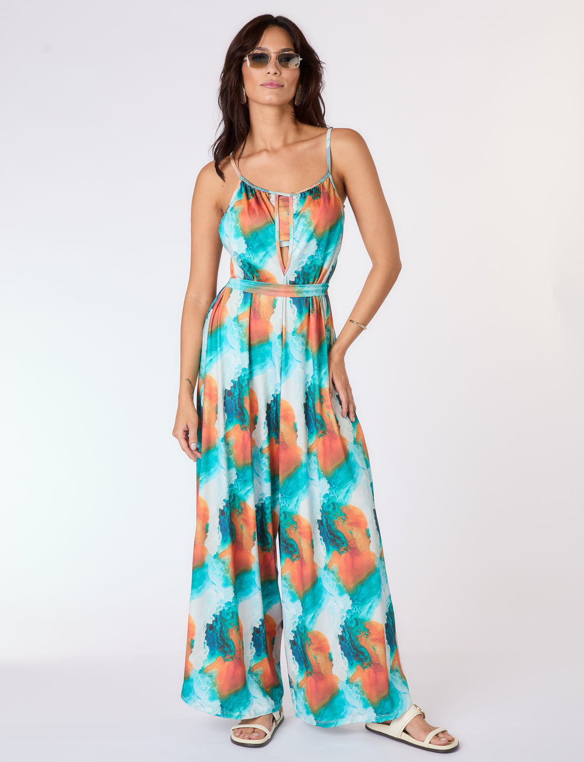 Macacão Pantalona Verano | Estampa Isla – Kalini Beachwear