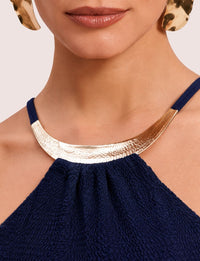 Maiô Texturizado com Gargantilha Ouro Azul Navy